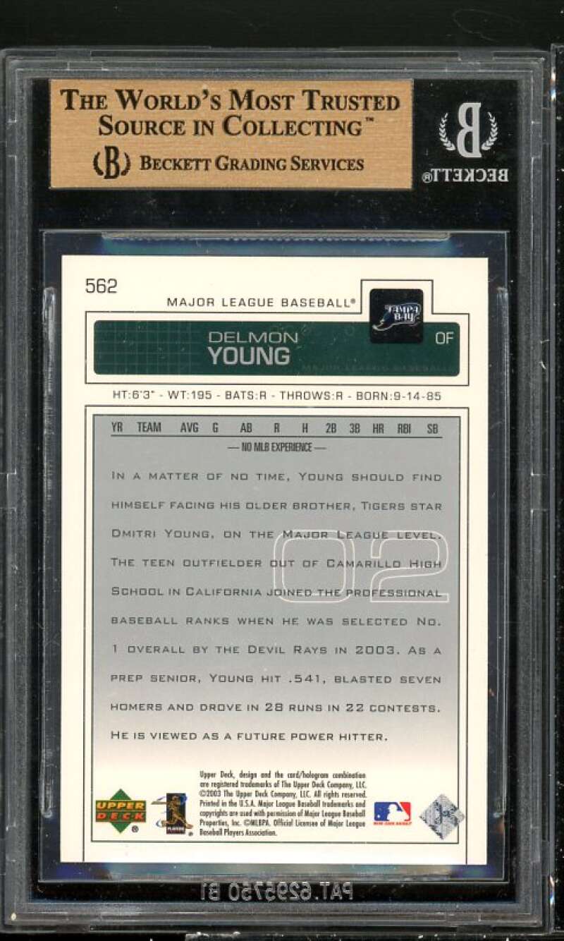 Delmon Young Rookie Card 2003 Upper Deck #562 BGS 9.5 (9.5 9 10 9.5) Image 2