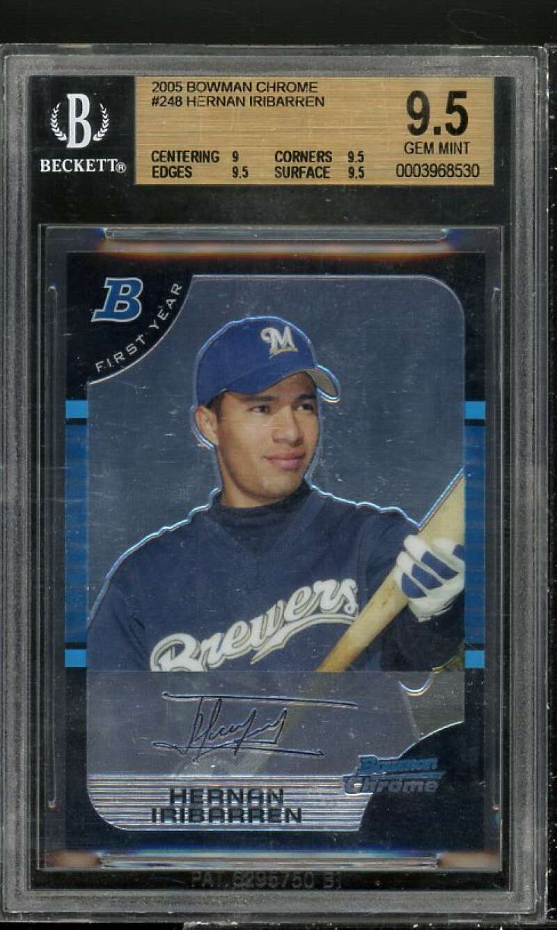 Hernan Iribarren Rookie Card 2005 Bowman Chrome #248 BGS 9.5 (9 9.5 9.5 9.5) Image 1