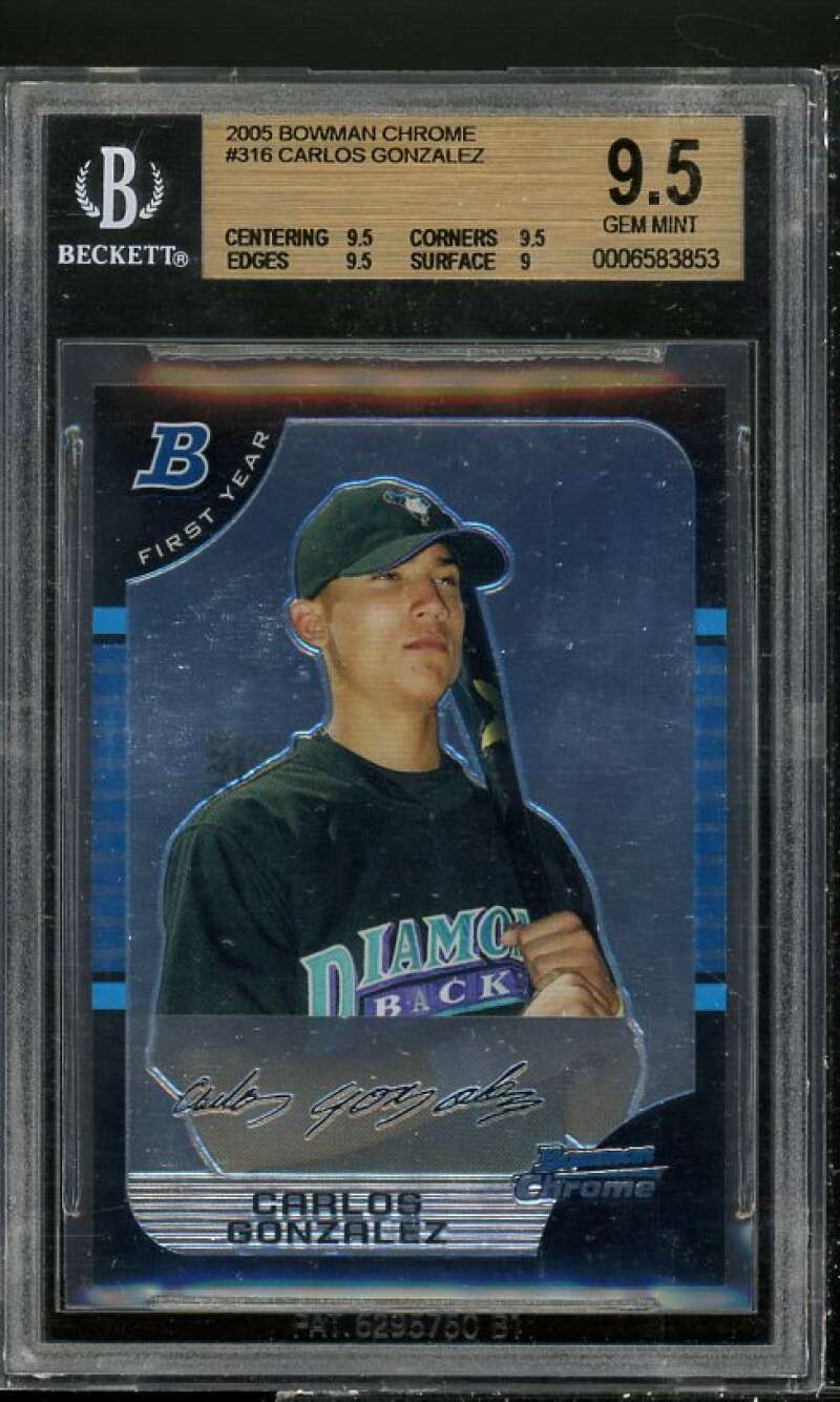 Carlos Gonzalez Rookie 2005 Bowman Chrome #316 BGS 9.5 (small crack on holder) Image 1