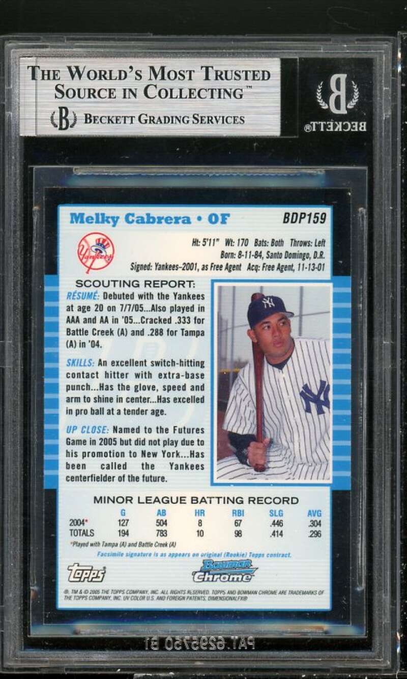 Melky Cabrera Rookie Card 2005 Bowman Draft Picks Chrome #159 BGS 9 (9 9 9.5 9) Image 2