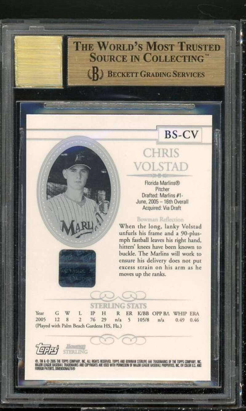 Chris Volstad Rookie Card 2005 Bowman Sterling #CV BGS 9.5 (9.5 9.5 9.5 9) Image 2