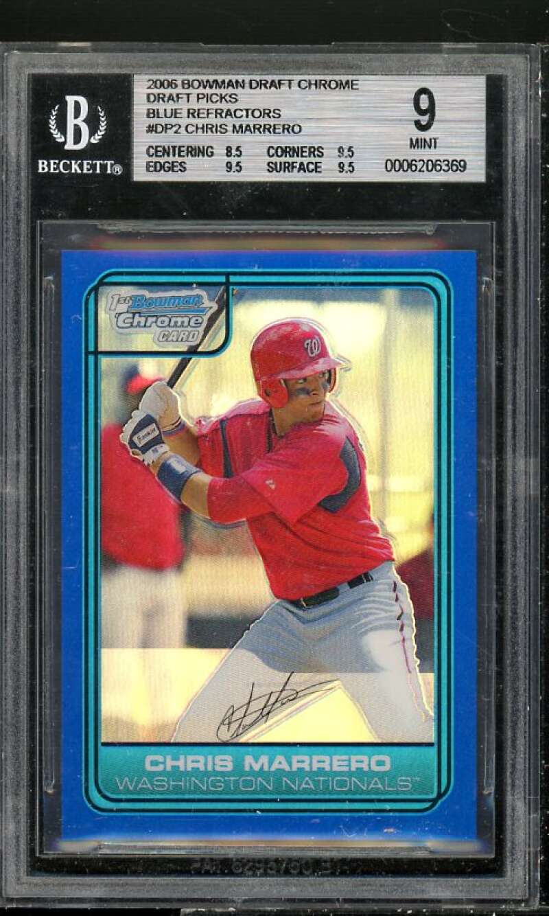 Chris Marrero Rookie Card 2006 Bowman Draft Chrome Blue Refractors #DP2 BGS 9 Image 1