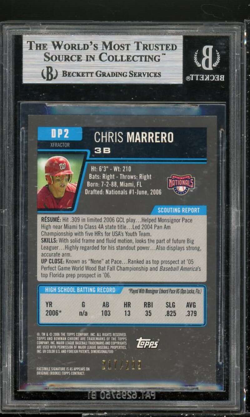 Chris Marrero Rookie Card 2006 Bowman Draft Chrome X-Fractors #DP2 BGS 9 Image 2