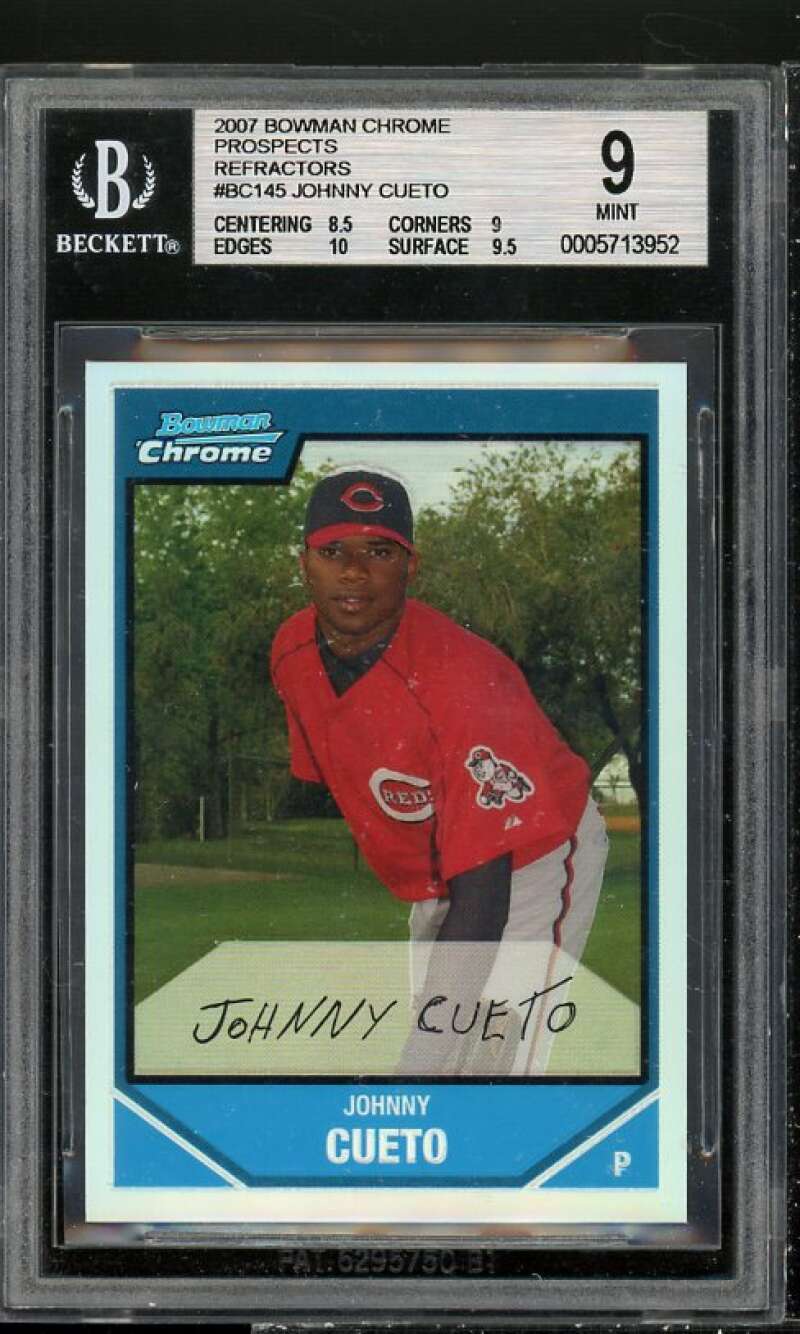 Johnny Cueto Rookie Card 2007 Bowman Chrome Prospects Refractors #BC145 BGS 9 Image 1