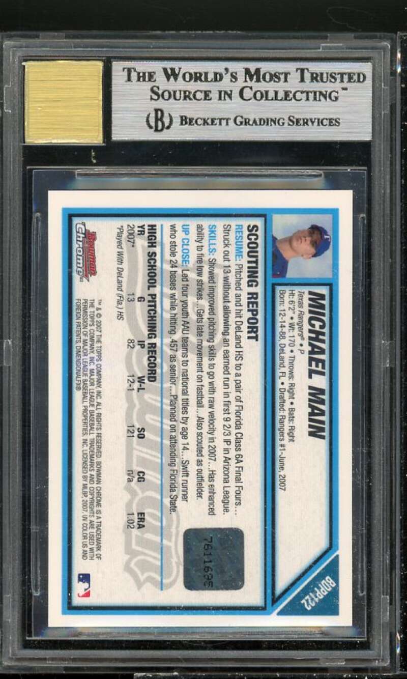 Michael Main Rookie Card 2007 Bowman Draft Picks Chrome Auto #BDPP122 BGS 9 Image 2