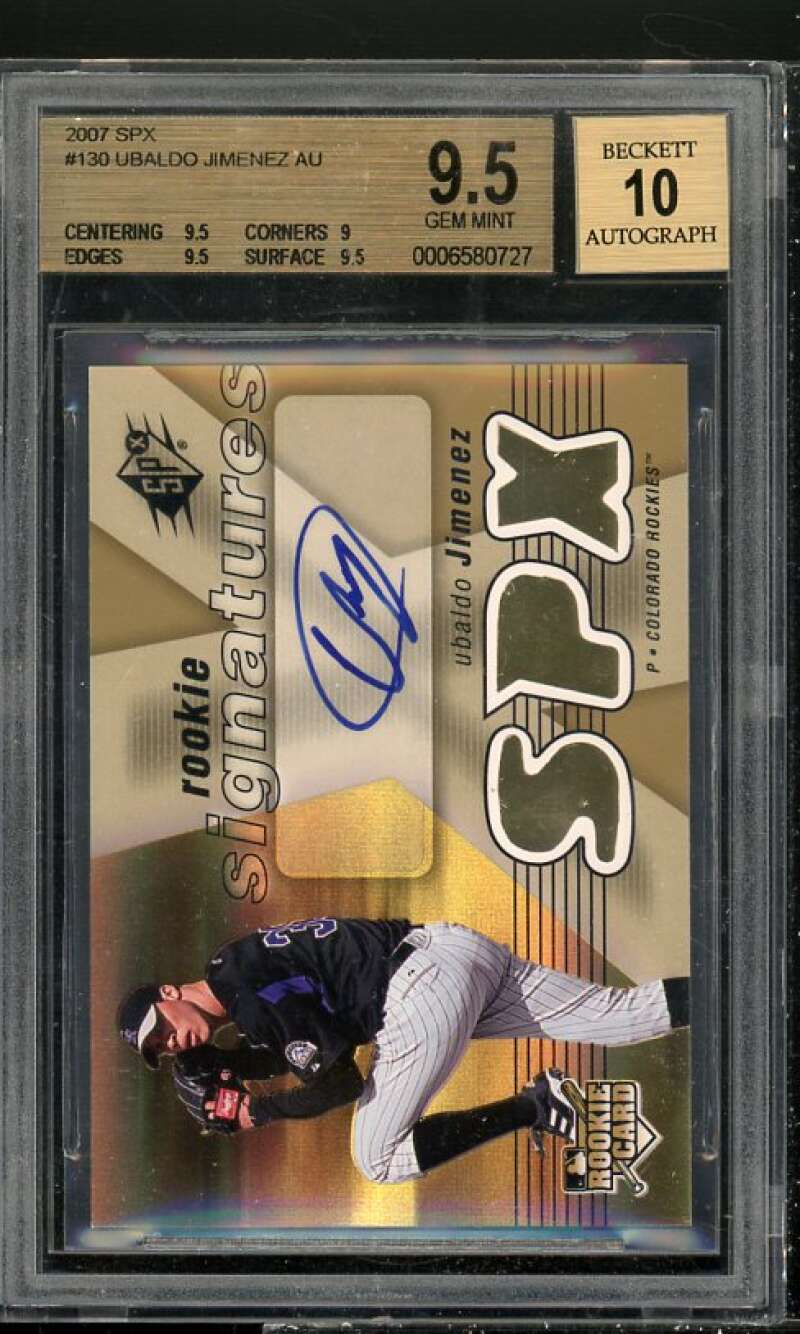 Ubaldo Jimenez Rookie Card 2007 SPX Autograph #130 BGS 9.5 (9.5 9 9.5 9.5) Image 1