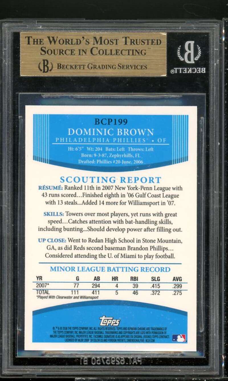 Domonic Brown Rookie 2008 Bowman Chrome Prospects #BCP199 BGS 9.5 (9.5 9.5 10 9) Image 2