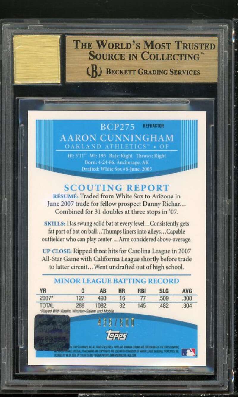 Aaron Cunningham Rookie 2008 Bowman Prospects Chrome Refractors #BCP275 BGS 9.5 Image 2