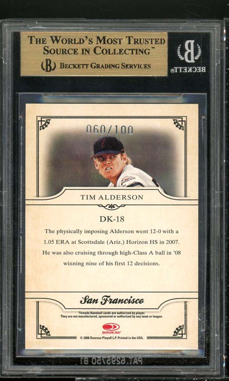 Tim Alderson Rookie 2008 Donruss Threads Diamond Kings Framed Red #18 BGS 9.5 Image 2