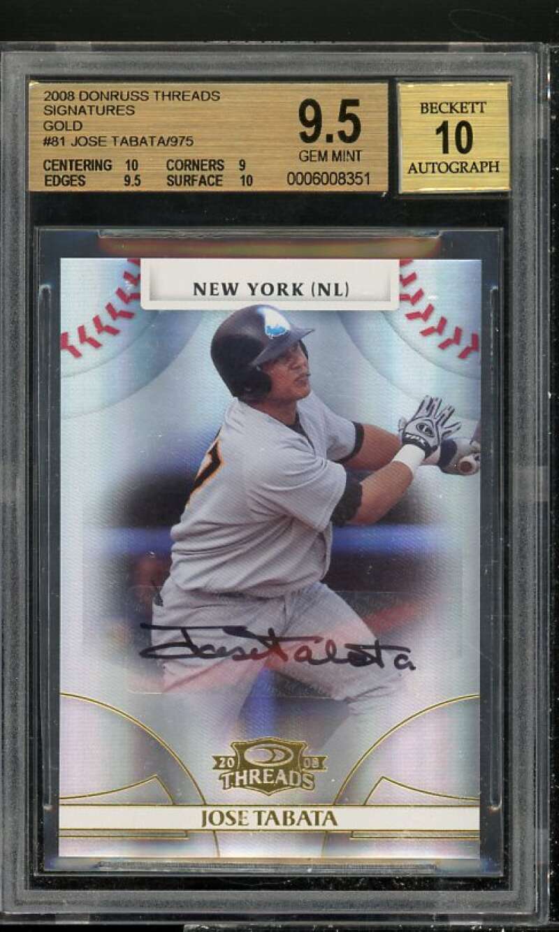 Jose Tabata Rookie Card 2008 Donruss Threads Signatures Gold Auto #81 BGS 9.5 Image 1