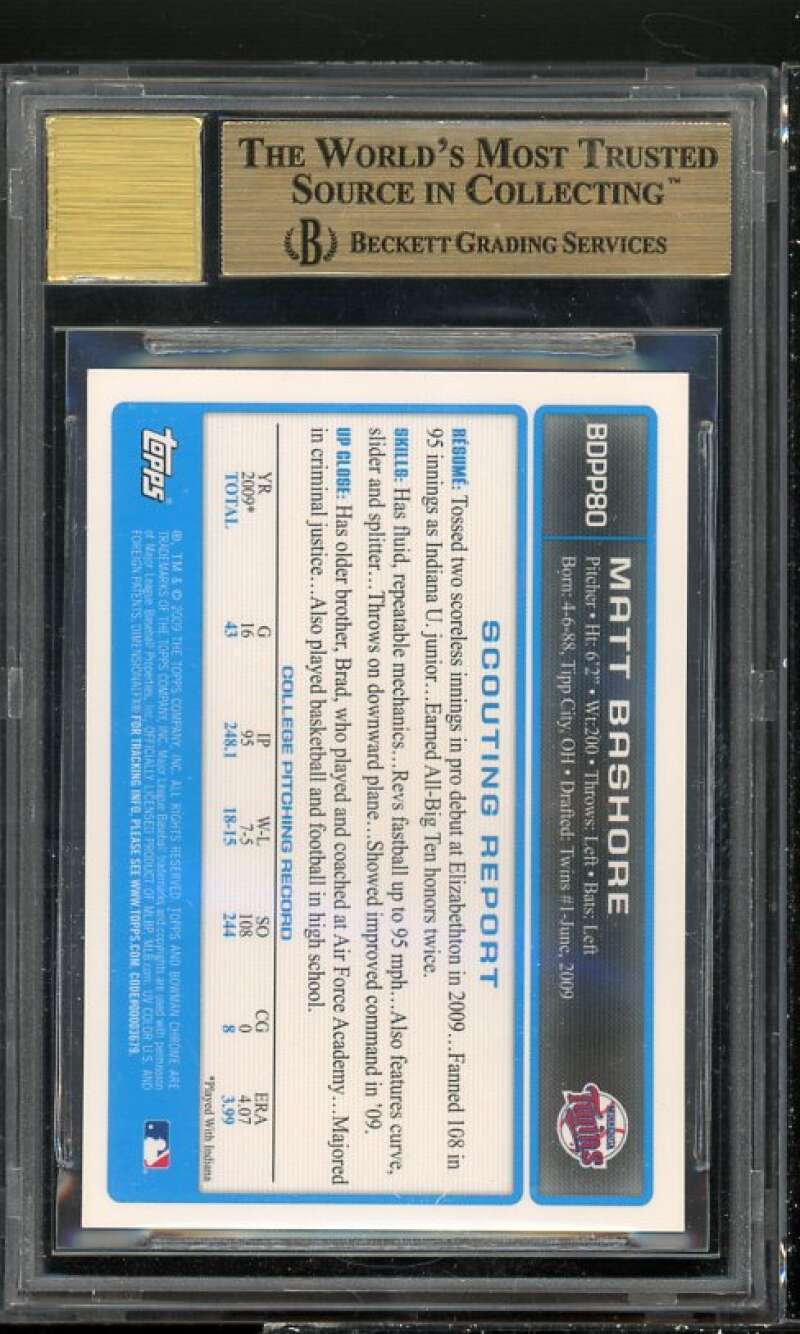 Matt Bashore Rookie 2009 Bowman Draft Picks Chrome Prospects AU #BDPP80 BGS 9.5 Image 2