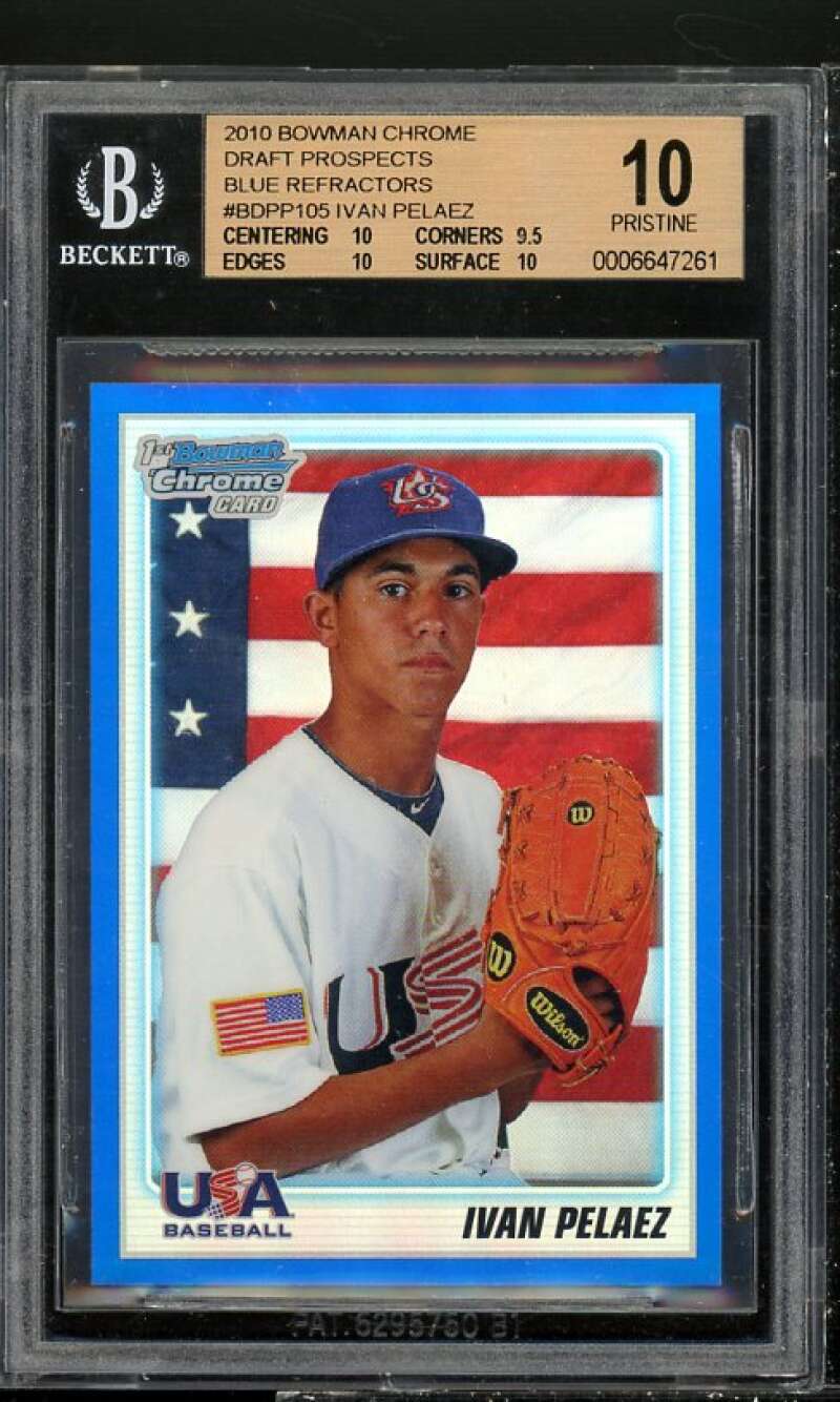 Ivan Pelaez Rookie 2010 Bowman Chrome Draft Blue Refractors #BDPP105 BGS 10 Image 1