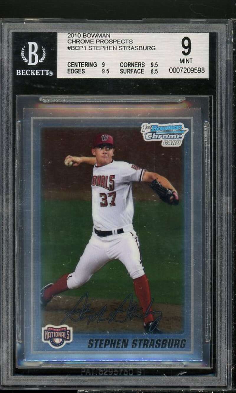 Stephen Strasburg Rookie 2010 Bowman Chrome Prospect #BCP1 BGS 9 (9 9.5 9.5 8.5) Image 1