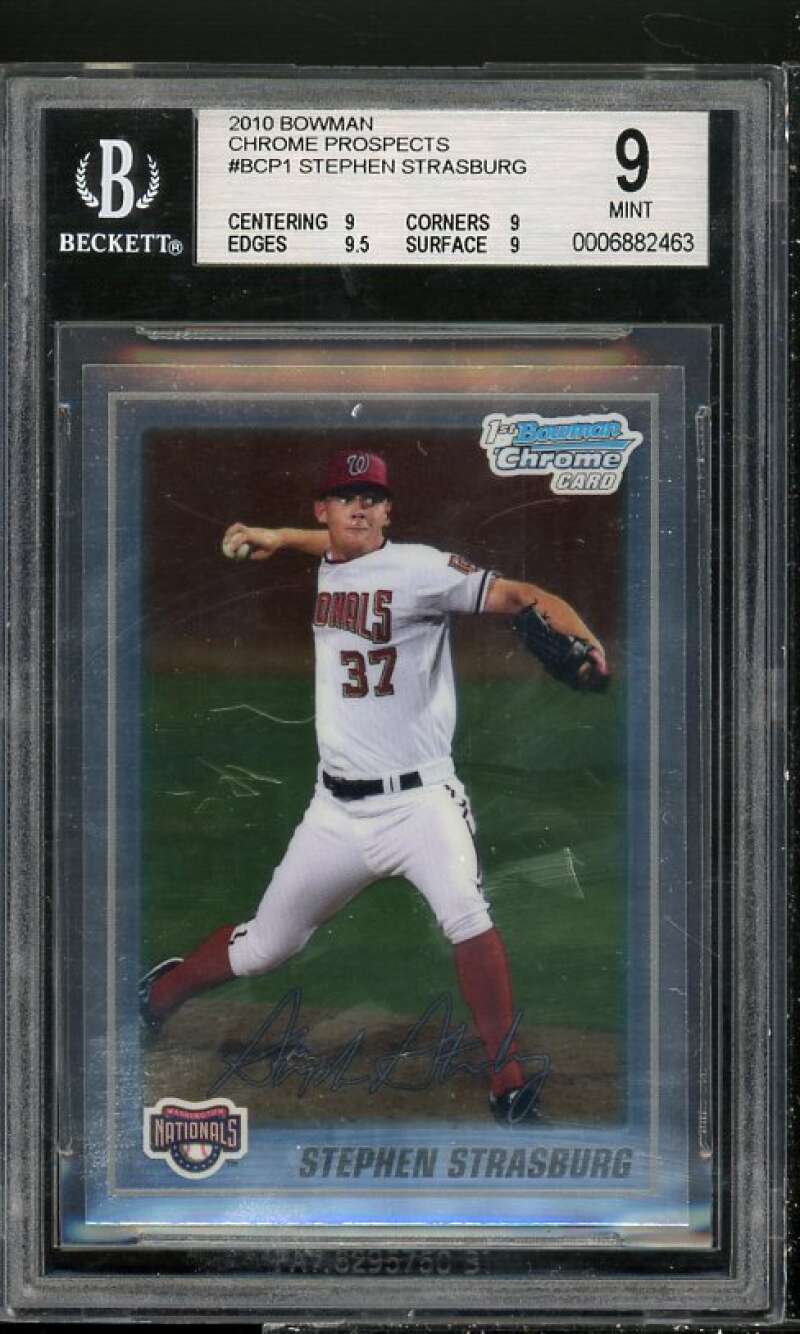 Stephen Strasburg Rookie 2010 Bowman Chrome Prospects #BCP1 BGS 9 (9 9 9.5 9) Image 1