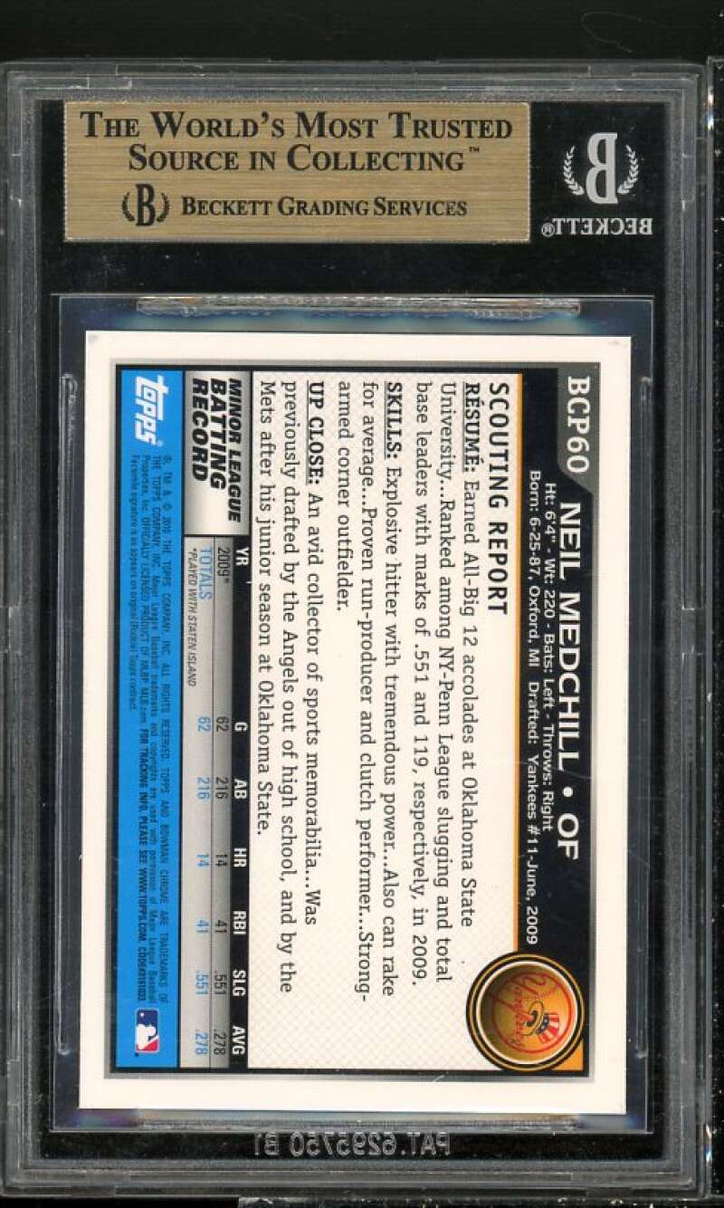 Neil Medchill Rookie 2010 Bowman Chrome Prospects #60 BGS 9.5 (9.5 9.5 9.5 9.5) Image 2