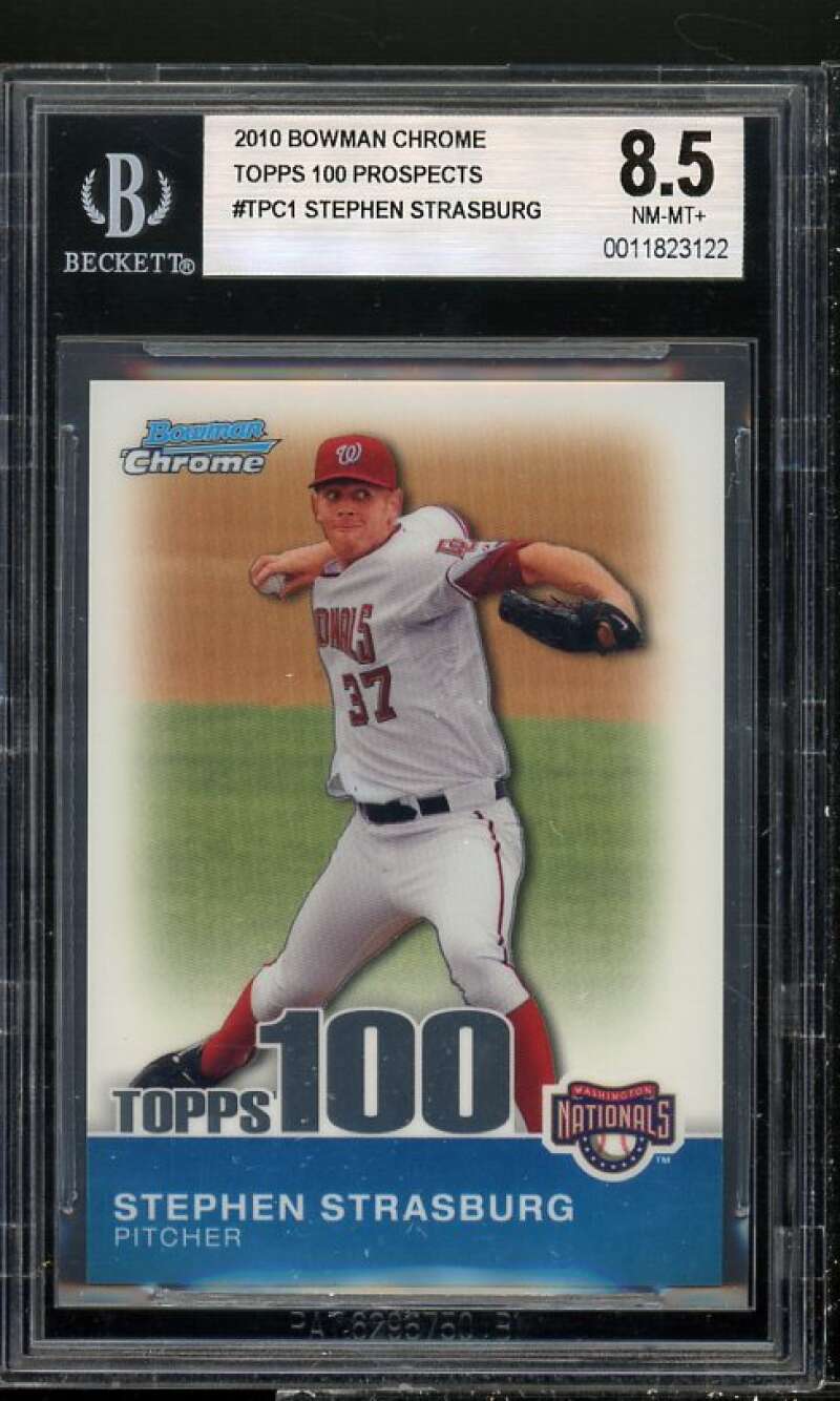 Stephen Strasburg Rookie 2010 Bowman Chrome Topps 100 Prospects #TPC1 BGS 8.5 Image 1