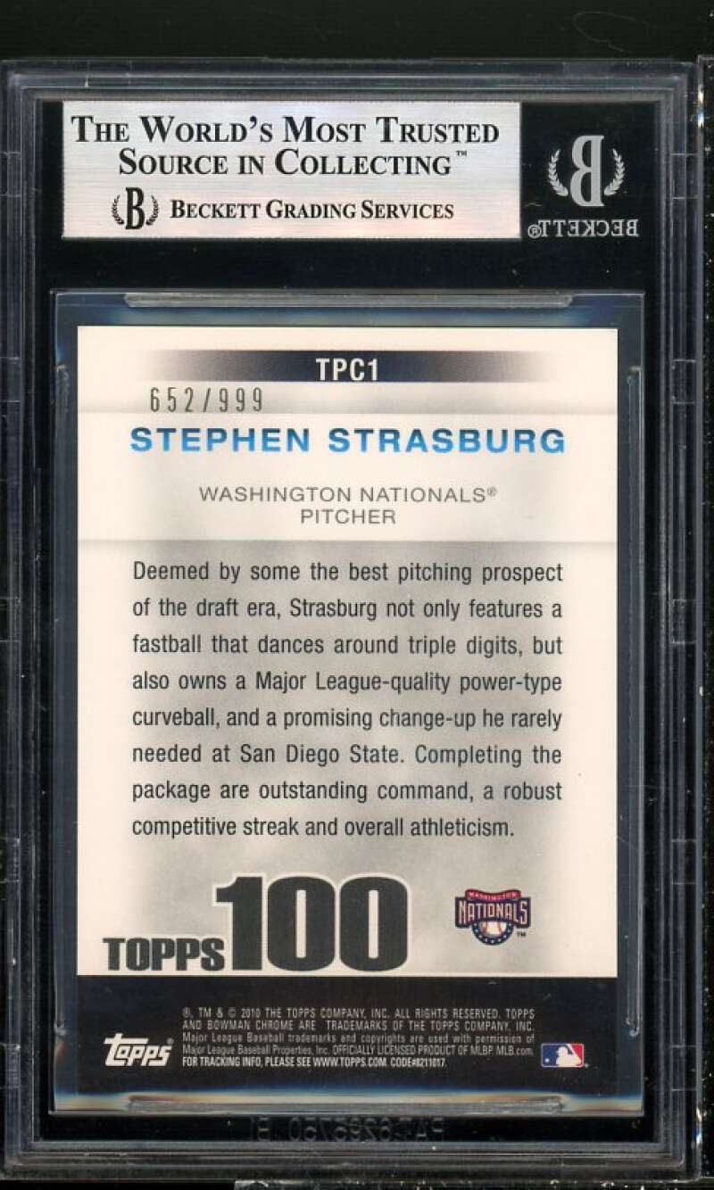 Stephen Strasburg Rookie 2010 Bowman Chrome Topps 100 Prospects #TPC1 BGS 8.5 Image 2