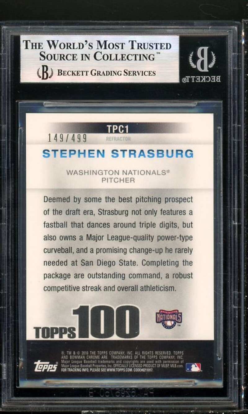 Stephen Strasburg Rookie 2010 Bowman Chrome Topps 100 Refractors #TPC1 BGS 8.5 Image 2