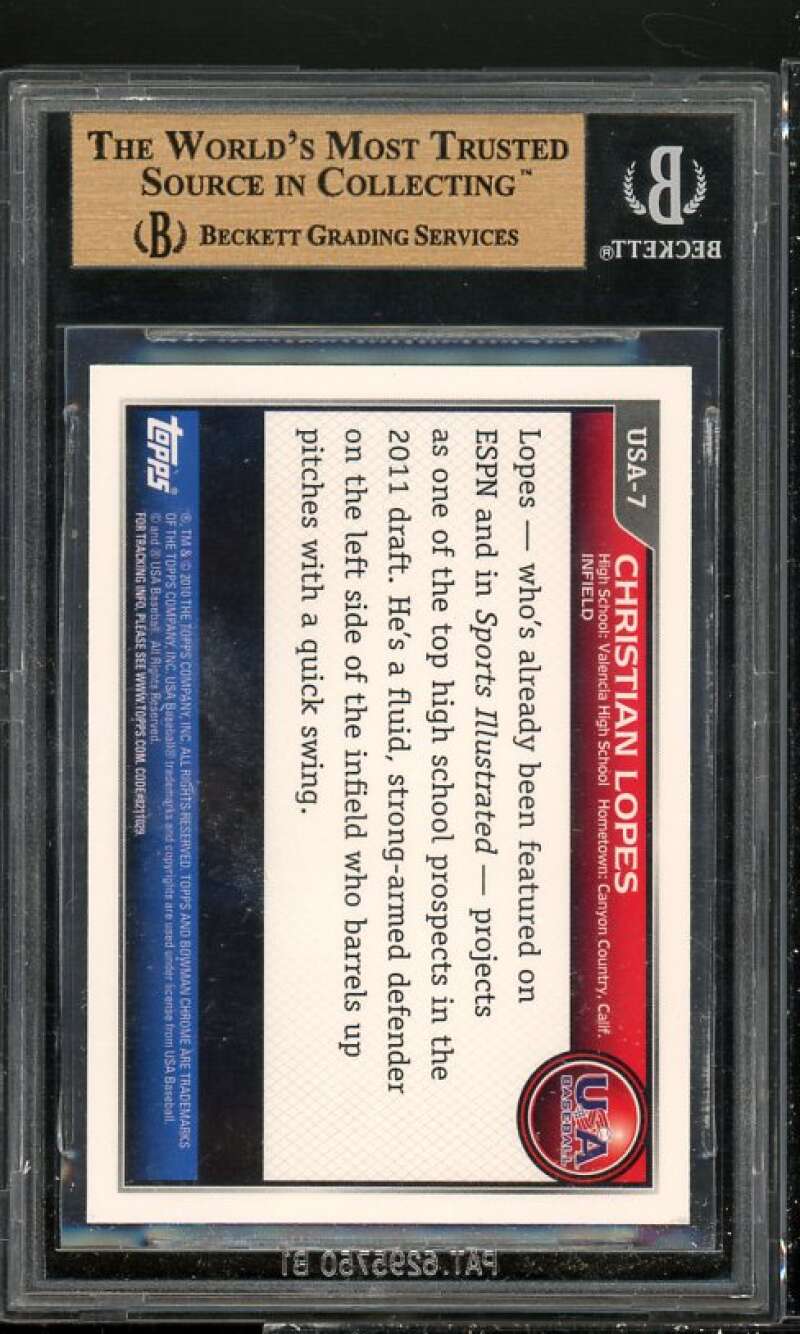 Christian Lopes Rookie 2010 Bowman Chrome USA Stars #7 BGS 9.5 (9.5 10 9.5 10) Image 2