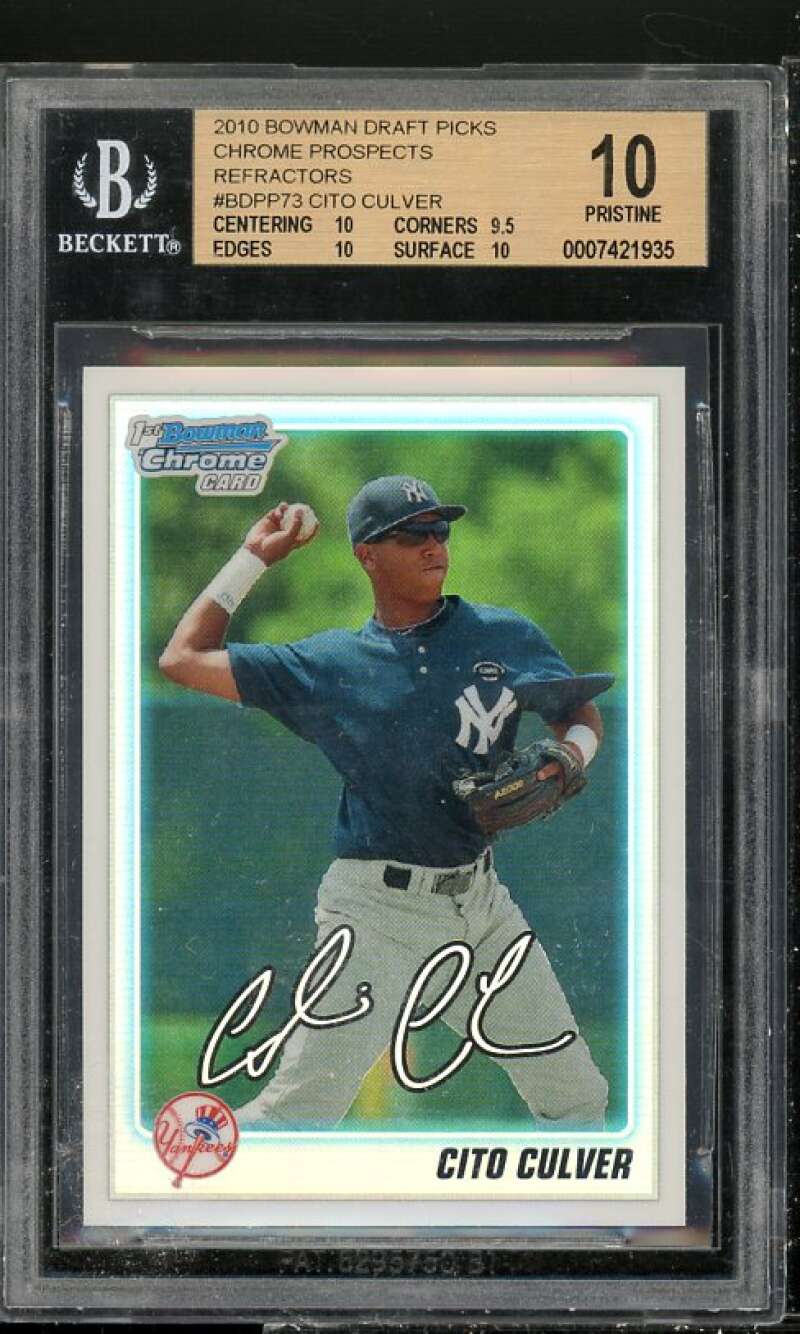 Cito Culver Rookie Card 2010 Bowman Chrome Propspects Refractor #BDPP73 BGS 10 Image 1