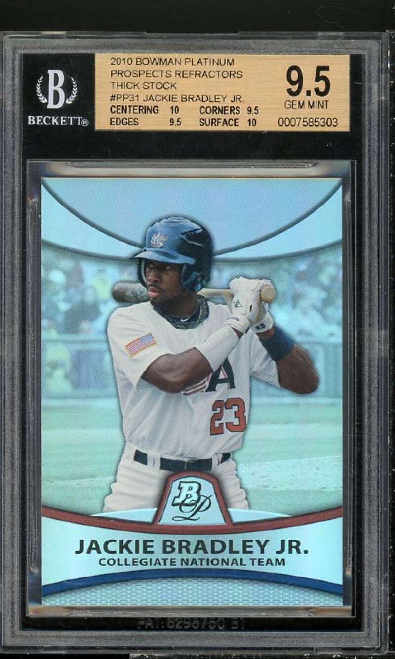 Jackie Bradley Rookie 2010 Bowman Platinum Propspects Refractor Thick BGS 9.5 Image 1