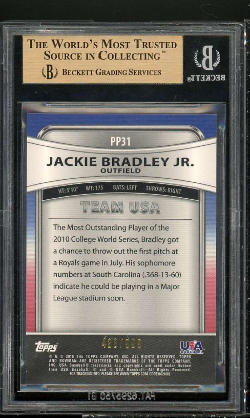 Jackie Bradley Rookie 2010 Bowman Platinum Propspects Refractor Thick BGS 9.5 Image 2