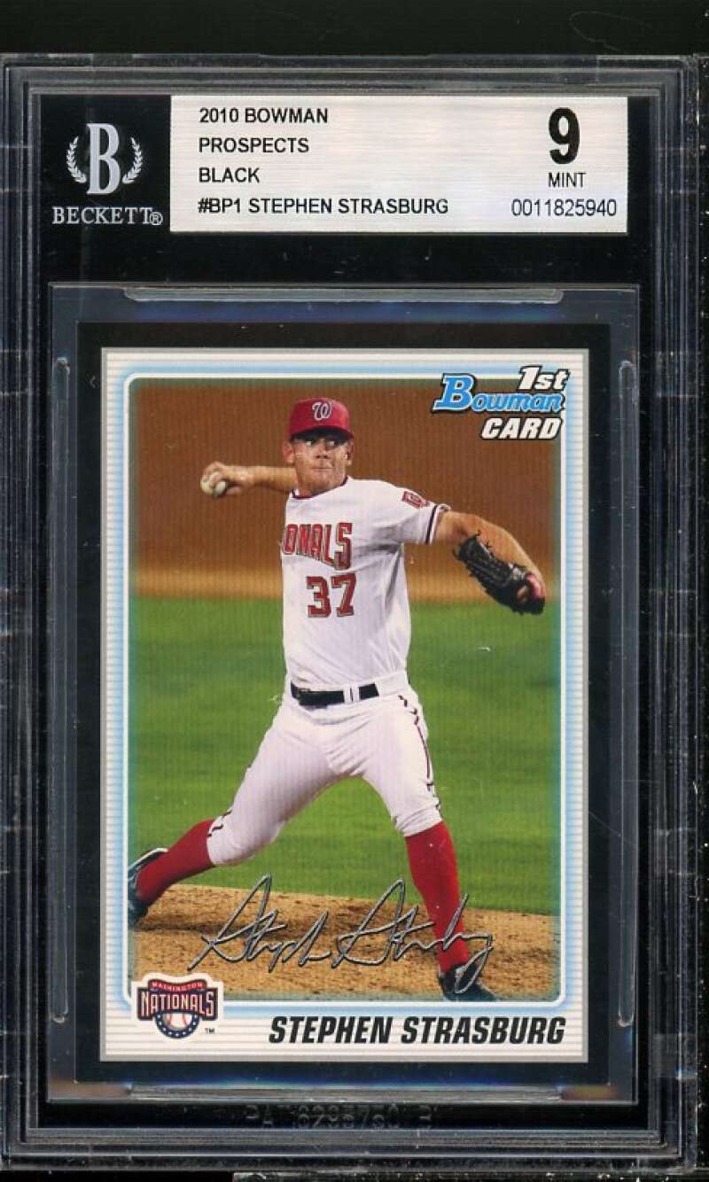 Stephen Strasburg Rookie Card 2010 Bowman Prospects Black #BP1 BGS 9 Image 1