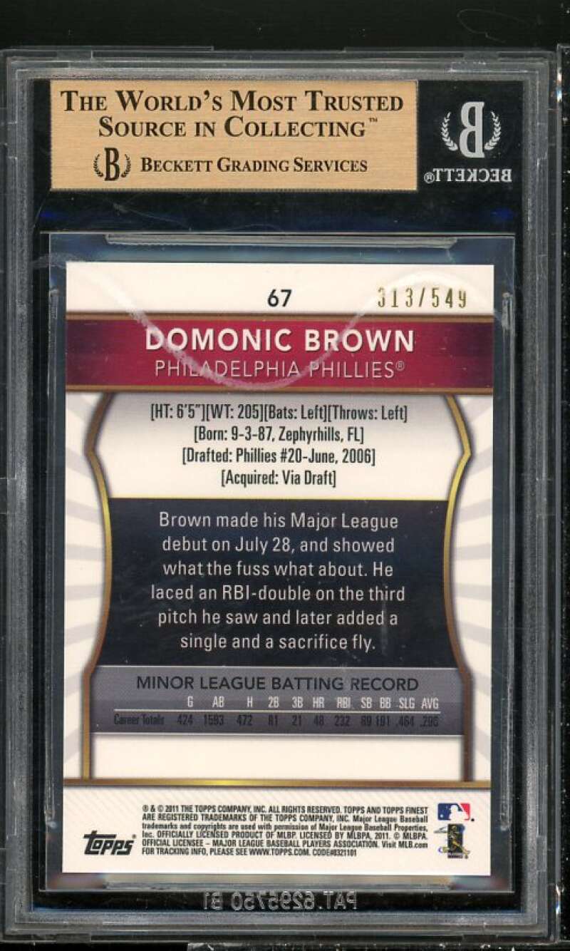 Domonic Brown Rookie Card 2011 Finest Refractors #67 (PRISTINE) BGS 10 Image 2