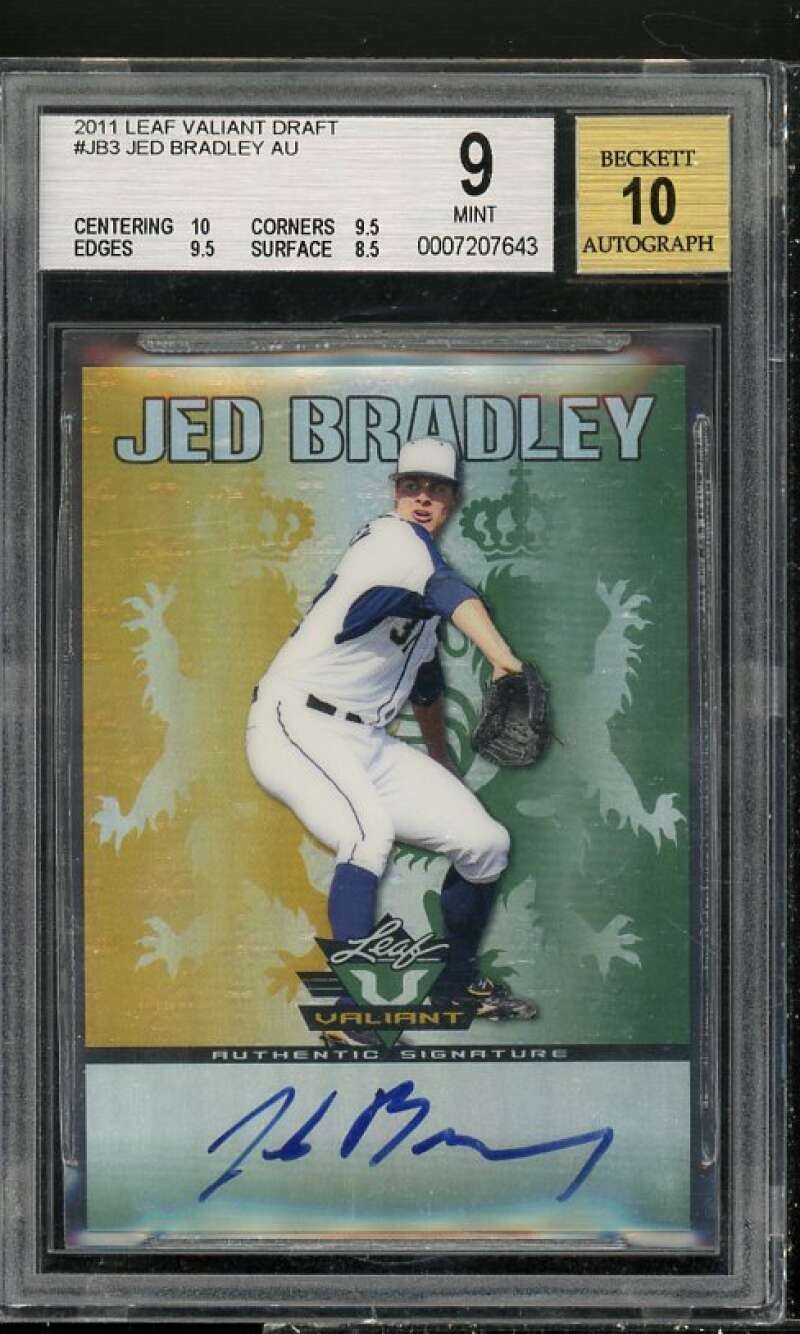 Jed Bradley Rookie Card 2011 Leaf Valiant Draft Auto #B3 BGS 9 (10 9.5 9.5 8.5) Image 1