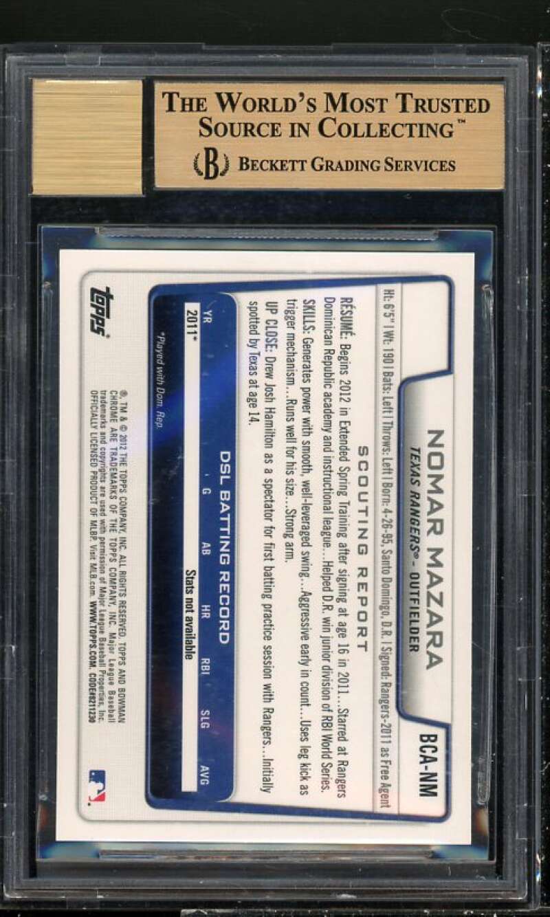 Nomar Mazara Rookie Card 2012 Bowman Chrome Prospects Autographs #NM BGS 9.5 Image 2