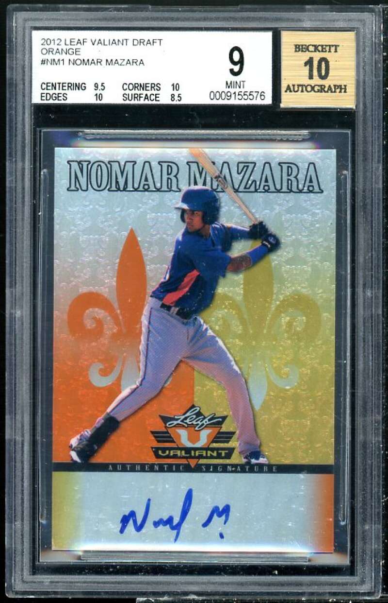 Nomar Mazara Rookie 2012 Leaf Valiant Draft Orange #NM1 BGS 9 (9.5 10 10 8.5) Image 1