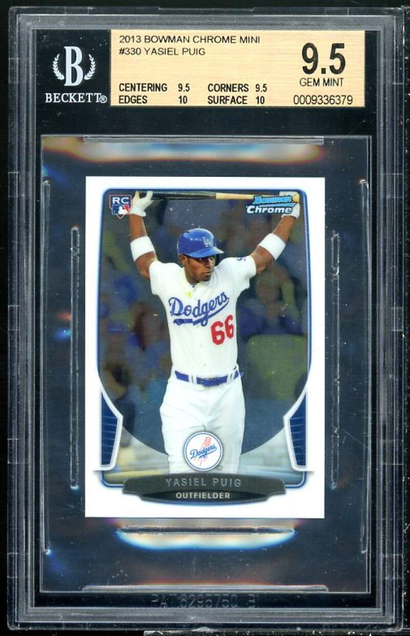 Yasiel Puig Rookie Card 2013 Bowman Chrome Mini #330 BGS 9.5 (9.5 9.5 10 10) Image 1