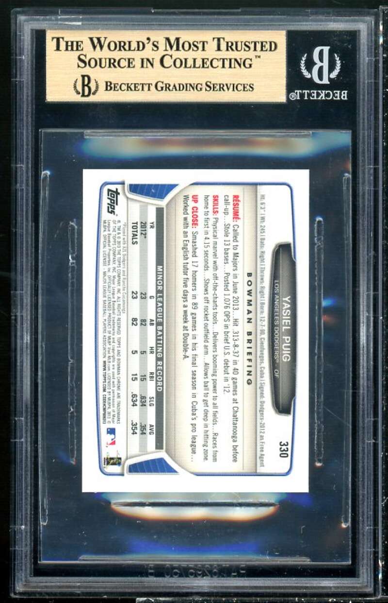 Yasiel Puig Rookie Card 2013 Bowman Chrome Mini #330 BGS 9.5 (9.5 9.5 10 10) Image 2