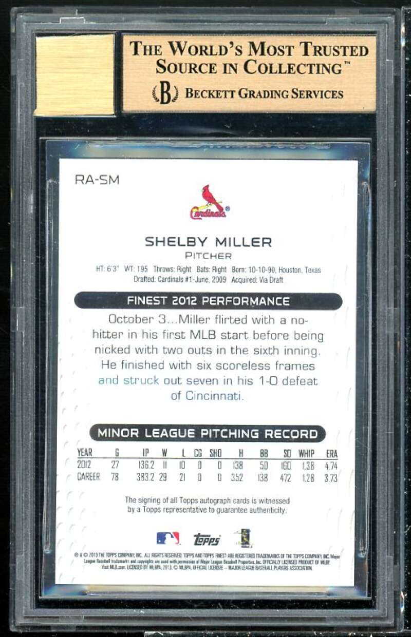 Shelby Miller Rookie 2013 Finest Rookie Autographs Refractors #RA-SM BGS 9.5 Image 2