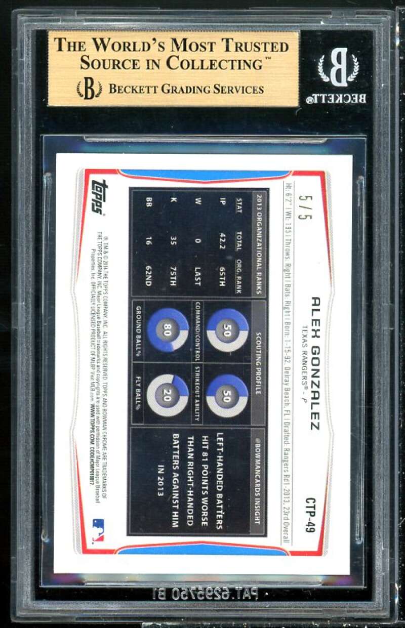 Alex Gonzalez Rookie 2004 Bowman Chrome Draft Red Refractor (5/5) #183A BGS 9.5 Image 2