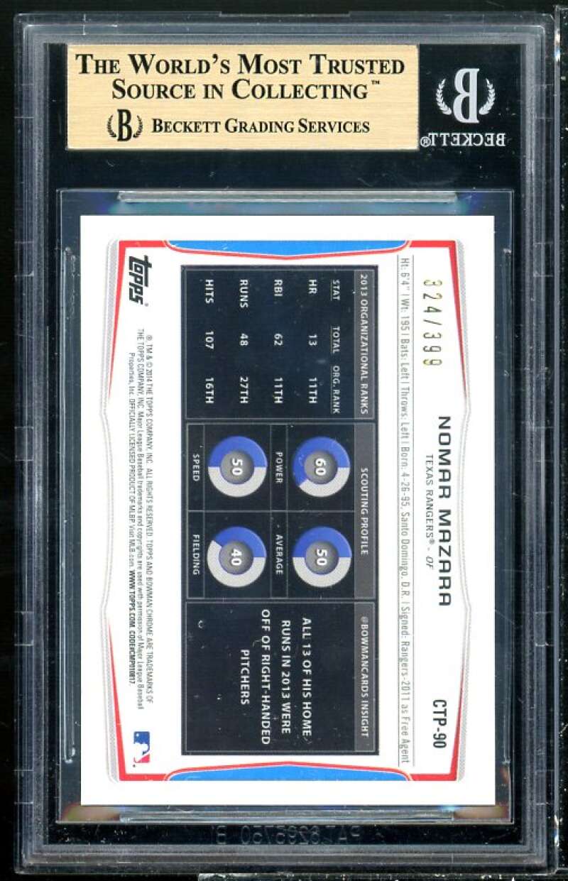 Nomar Mazara Rookie Card 2014 Bowman Chrome Draft TP Blue Refractors #90 BGS 9.5 Image 2