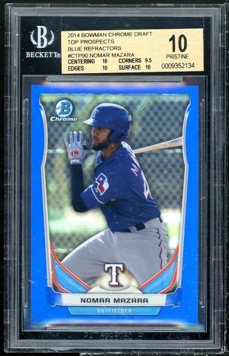 Nomar Mazara Rookie Card 2014 Bowman Chrome Draft TP Blue Refractors #90 BGS 10 Image 1