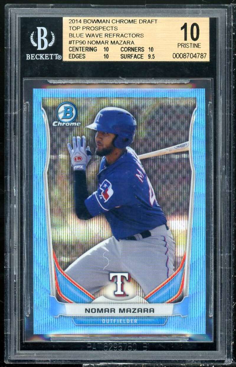 Nomar Mazara Rookie 2014 Bowman Chrome Draft TP Blue Wave Refractors #90 BGS 10 Image 1