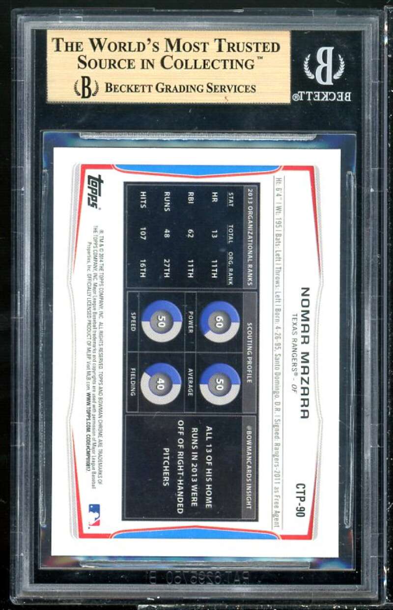 Nomar Mazara Rookie 2014 Bowman Chrome Draft TP Blue Wave Refractors #90 BGS 10 Image 2