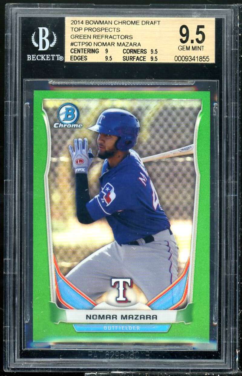 Nomar Mazara Rookie Card 2014 Bowman Chrome Draft TP Green Refractor #90 BGS 9.5 Image 1