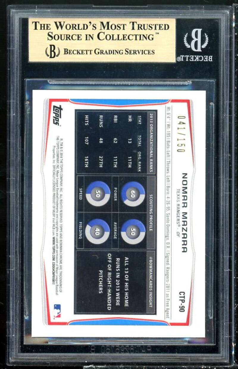 Nomar Mazara Rookie Card 2014 Bowman Chrome Draft TP Green Refractor #90 BGS 9.5 Image 2