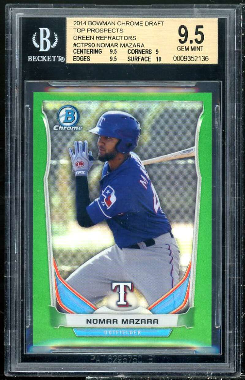 Nomar Mazara Rookie Card 2014 Bowman Chrome Draft TP Green Refractor #90 BGS 9.5 Image 1