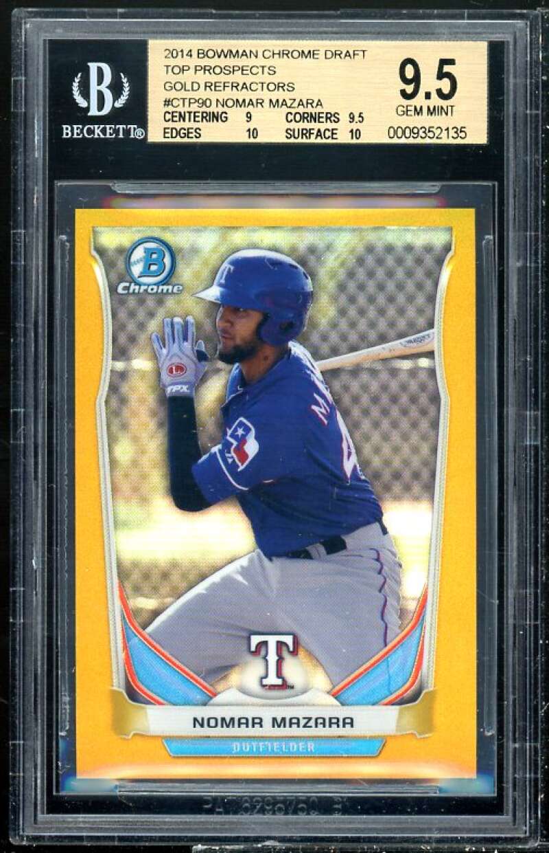 Nomar Mazara Rookie Card 2014 Bowman Chrome Draft TP Gold Refractors #90 BGS 9.5 Image 1