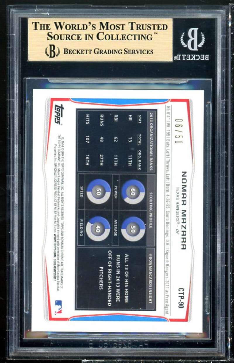 Nomar Mazara Rookie Card 2014 Bowman Chrome Draft TP Gold Refractors #90 BGS 9.5 Image 2