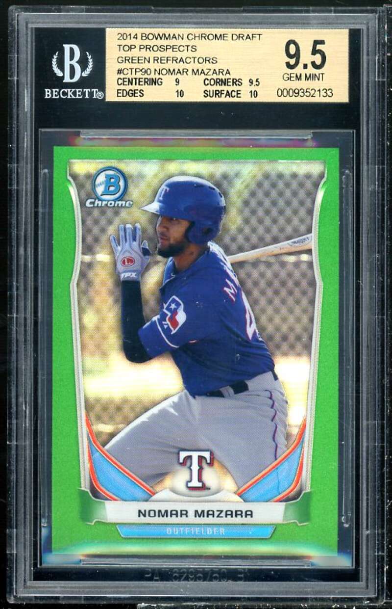 Nomar Mazara Rookie Card 2014 Bowman Chrome Draft TP Green Refractor #90 BGS 9.5 Image 1