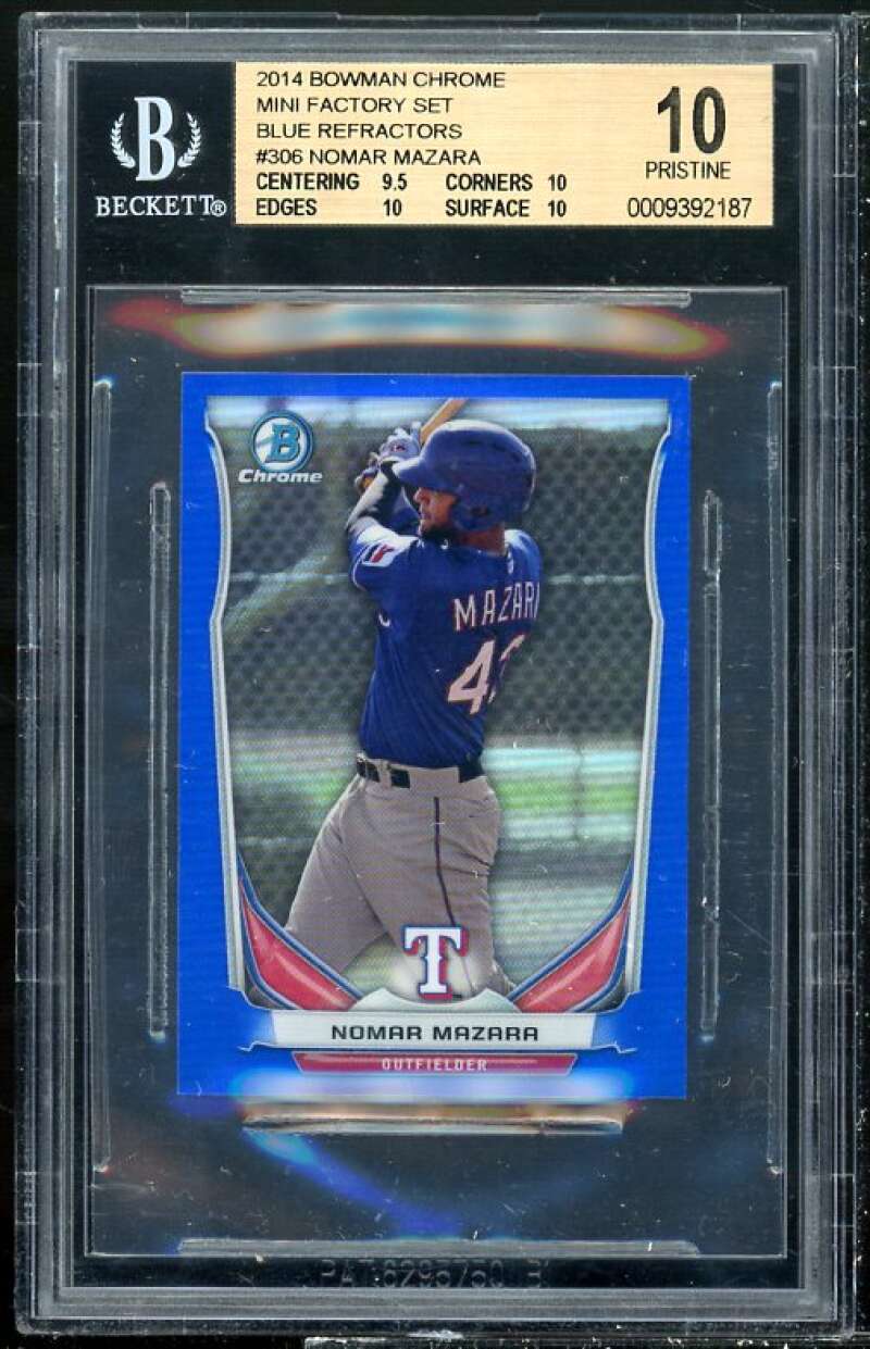 Nomar Mazara Rookie Card 2014 Bowman Chrome Mini Blue Refractors #306 BGS 10 Image 1