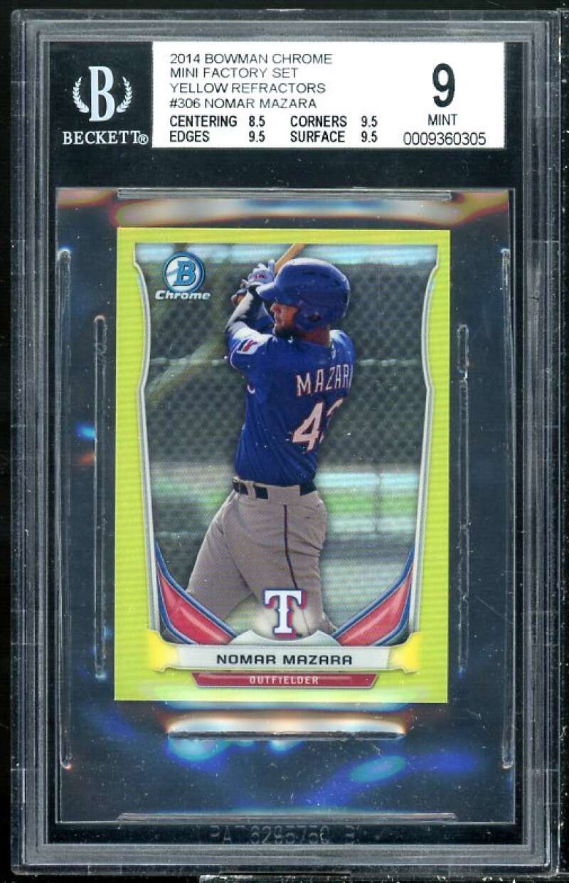 Nomar Mazara Rookie Card 2014 Bowman Chrome Mini Yellow Refractors #306 BGS 9 Image 1