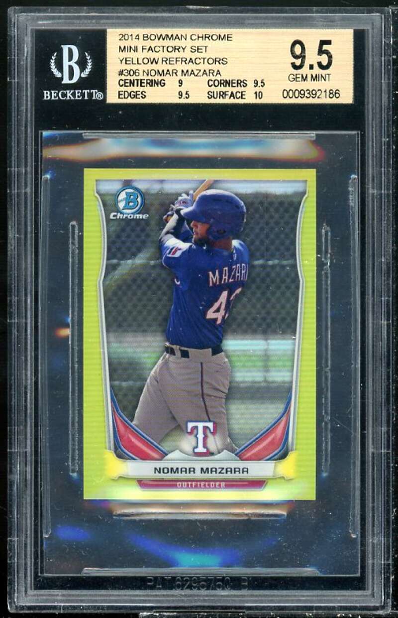 Nomar Mazara Rookie Card 2014 Bowman Chrome Mini Yellow Refractors #306 BGS 9.5 Image 1