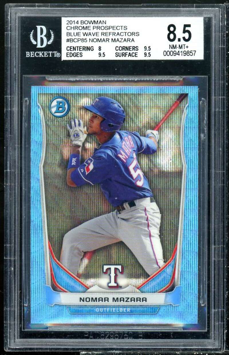 Nomar Mazara Rookie 2014 Bowman Chrome Prospects Blue Wave Refractor #90 BGS 8.5 Image 1