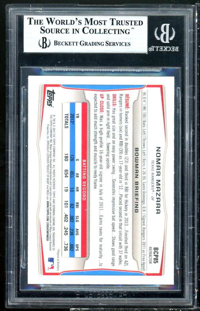 Nomar Mazara Rookie 2014 Bowman Chrome Prospects Blue Wave Refractor #90 BGS 8.5 Image 2